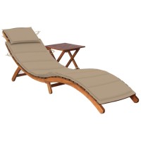 vidaXL Patio Sun Lounger with Table and Cushion Solid Acacia Wood