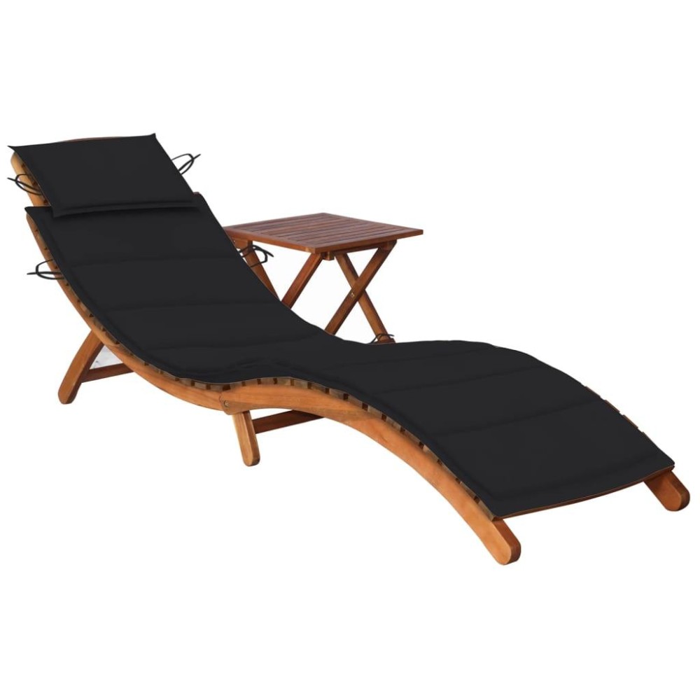 vidaXL Patio Sun Lounger with Table and Cushion Solid Acacia Wood