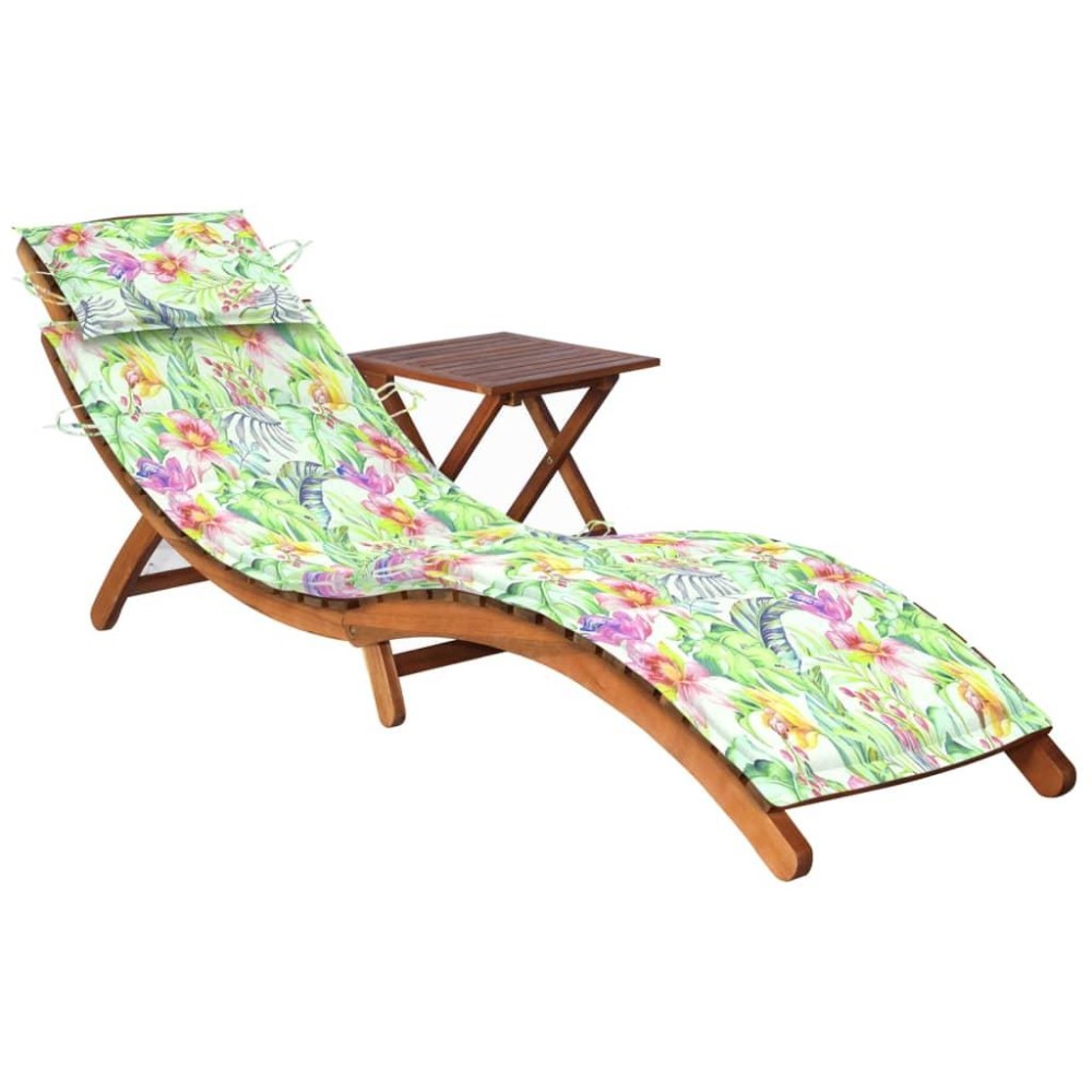 vidaXL Patio Sun Lounger with Table and Cushion Solid Acacia Wood