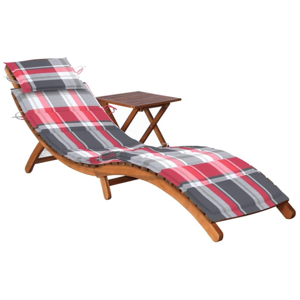 vidaXL Patio Sun Lounger with Table and Cushion Solid Acacia Wood