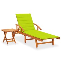 vidaXL Patio Sun Lounger with Table and Cushion Solid Acacia Wood