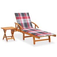 vidaXL Patio Sun Lounger with Table and Cushion Solid Acacia Wood