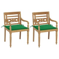 vidaXL Batavia Chairs 2 pcs with Green Cushions Solid Teak Wood