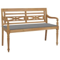 Vidaxl Batavia Bench With Gray Cushion 47.2 Solid Teak Wood