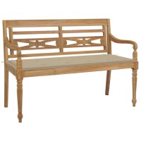 Vidaxl Batavia Bench With Beige Cushion 47.2 Solid Teak Wood