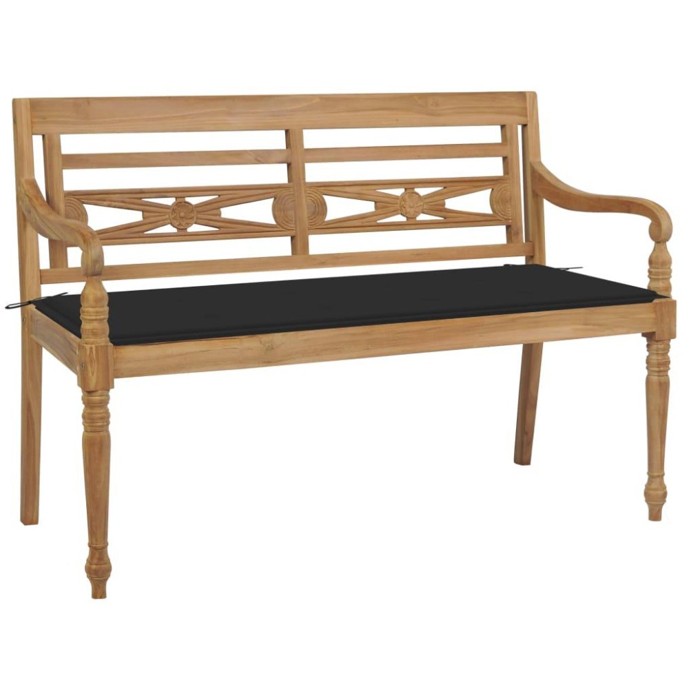 Vidaxl Batavia Bench With Black Cushion 44.1 Solid Teak Wood