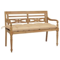 Vidaxl Batavia Bench With Beige Cushion 47.2 Solid Teak Wood