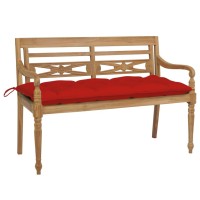 Vidaxl Batavia Bench With Red Cushion 47.2 Solid Teak Wood