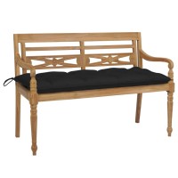 Vidaxl Batavia Bench With Black Cushion 47.2 Solid Teak Wood