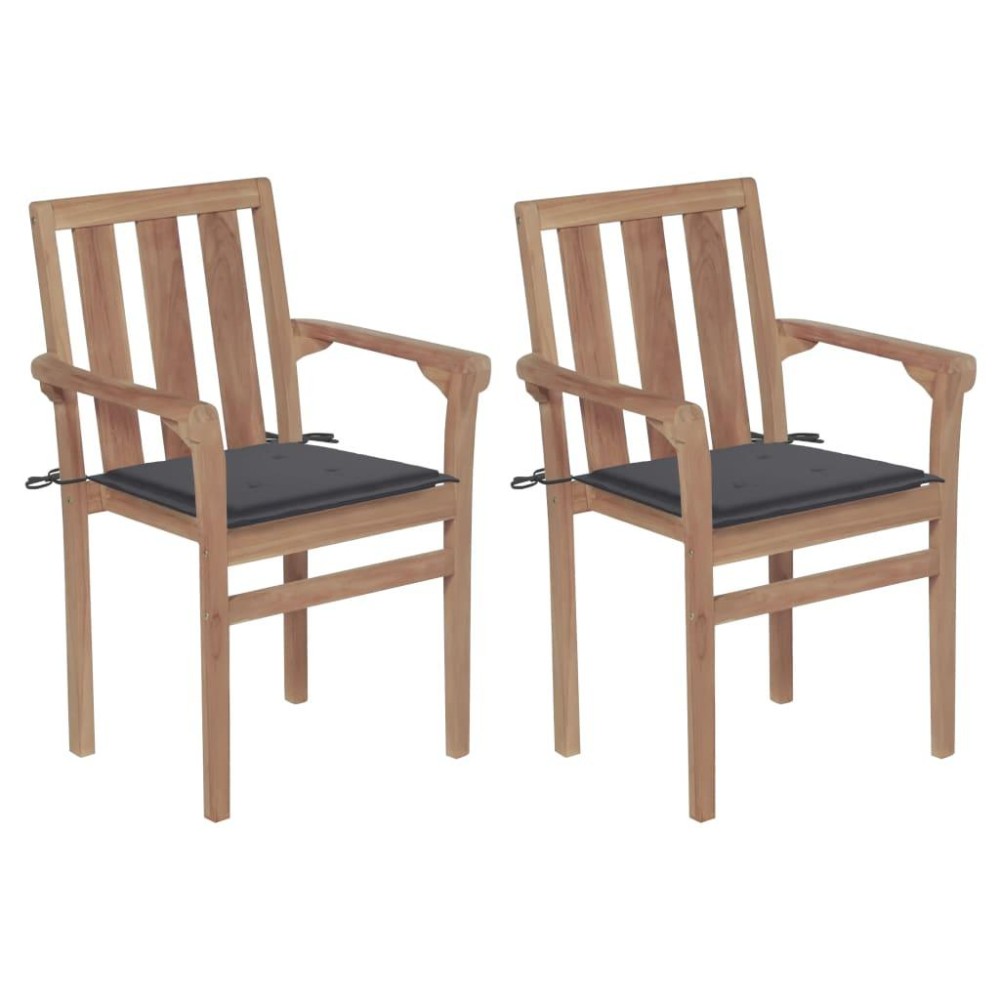 vidaXL Patio Chairs 2 pcs with Anthracite Cushions Solid Teak Wood