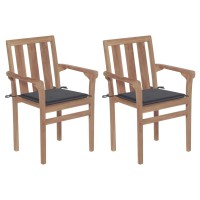 vidaXL Patio Chairs 2 pcs with Anthracite Cushions Solid Teak Wood