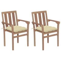 vidaXL Patio Chairs 2 pcs with Cream White Cushions Solid Teak Wood