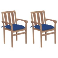 Vidaxl Patio Chairs 2 Pcs With Blue Cushions Solid Teak Wood