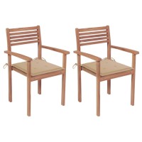 Vidaxl Patio Chairs 2 Pcs With Beige Cushions Solid Teak Wood
