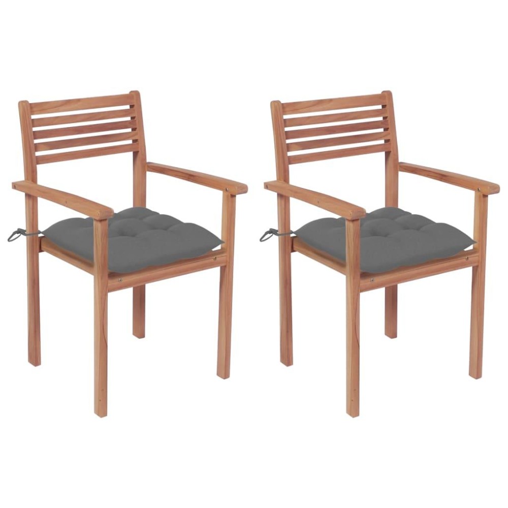 vidaXL Patio Chairs 2 pcs with Gray Cushions Solid Teak Wood