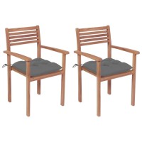 vidaXL Patio Chairs 2 pcs with Gray Cushions Solid Teak Wood