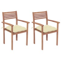 Vidaxl Patio Chairs 2 Pcs With Cream White Cushions Solid Teak Wood
