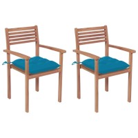 vidaXL Patio Chairs 2 pcs with Light Blue Cushions Solid Teak Wood