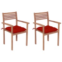 vidaXL Patio Chairs 2 pcs with Red Cushions Solid Teak Wood