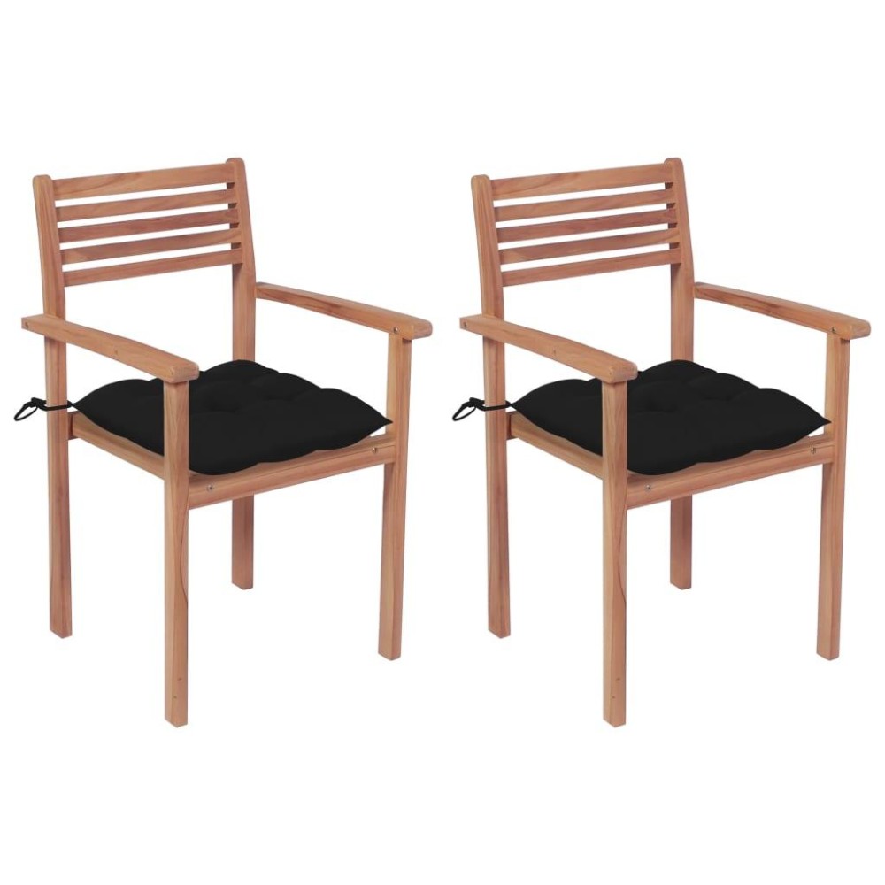 vidaXL Patio Chairs 2 pcs with Black Cushions Solid Teak Wood