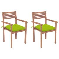 vidaXL Patio Chairs 2 pcs with Bright Green Cushions Solid Teak Wood