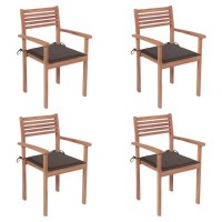 Vidaxl Patio Chairs 4 Pcs With Taupe Cushions Solid Teak Wood