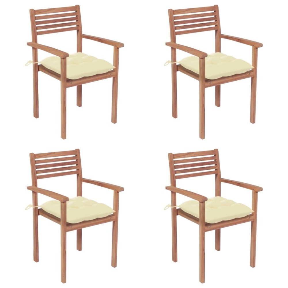 Vidaxl Patio Chairs 4 Pcs With Cream White Cushions Solid Teak Wood