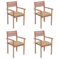 Vidaxl Patio Chairs 4 Pcs With Beige Cushions Solid Teak Wood