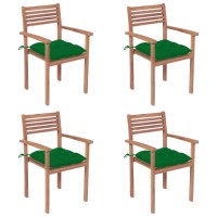 Vidaxl Patio Chairs 4 Pcs With Green Cushions Solid Teak Wood