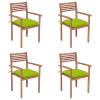 Vidaxl Patio Chairs 4 Pcs With Bright Green Cushions Solid Teak Wood