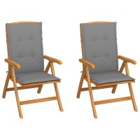 vidaXL Patio Chairs 2 pcs with Gray Cushions Solid Teak Wood