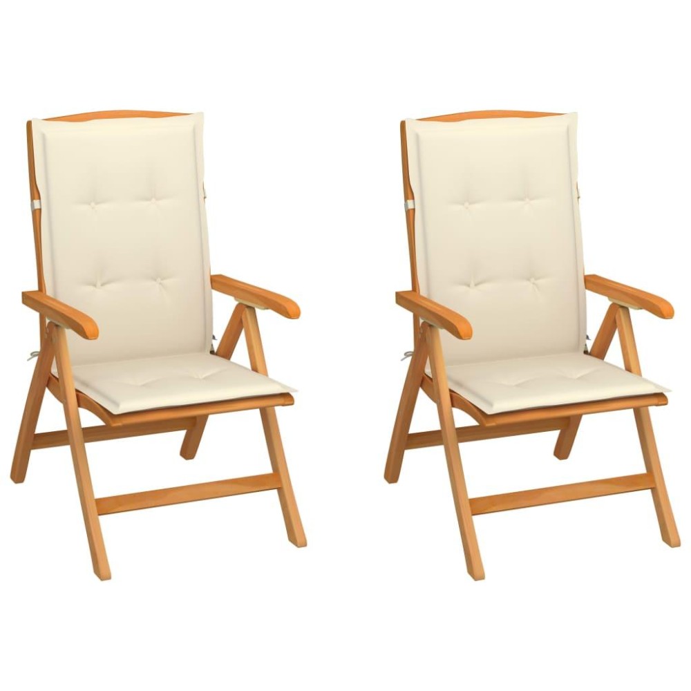 vidaXL Patio Chairs 2 pcs with Cream Cushions Solid Teak Wood