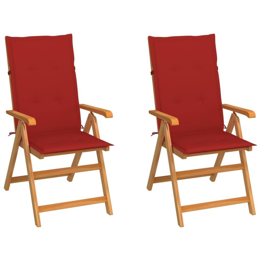 Vidaxl Patio Chairs 2 Pcs With Red Cushions Solid Teak Wood