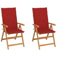 Vidaxl Patio Chairs 2 Pcs With Red Cushions Solid Teak Wood