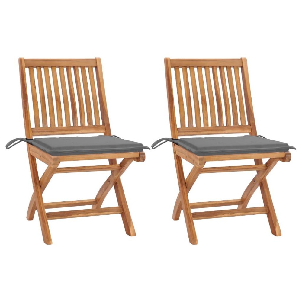 vidaXL Patio Chairs 2 pcs with Gray Cushions Solid Teak Wood