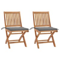 vidaXL Patio Chairs 2 pcs with Gray Cushions Solid Teak Wood