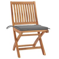 vidaXL Patio Chairs 2 pcs with Gray Cushions Solid Teak Wood