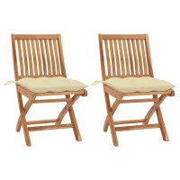 vidaXL Patio Chairs 2 pcs with Cream White Cushions Solid Teak Wood