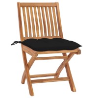 vidaXL Patio Chairs 2 pcs with Black Cushions Solid Teak Wood