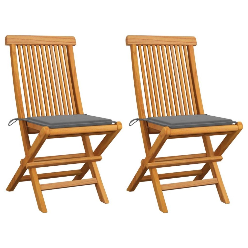 Vidaxl Patio Chairs With Gray Cushions 2 Pcs Solid Teak Wood