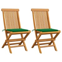 Vidaxl Patio Chairs With Green Cushions 2 Pcs Solid Teak Wood