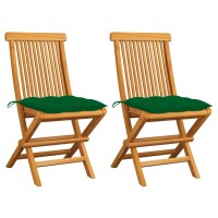 Vidaxl Patio Chairs With Green Cushions 2 Pcs Solid Teak Wood
