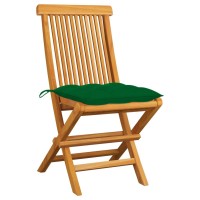 Vidaxl Patio Chairs With Green Cushions 2 Pcs Solid Teak Wood