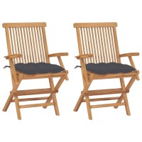 Vidaxl Patio Chairs With Anthracite Cushions 2 Pcs Solid Teak Wood