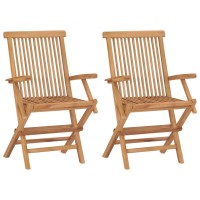 Vidaxl Patio Chairs With Green Cushions 2 Pcs Solid Teak Wood