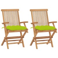 Vidaxl Patio Chairs With Bright Green Cushions 2 Pcs Solid Teak Wood