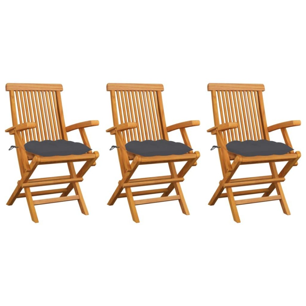 vidaXL Patio Chairs with Anthracite Cushions 3 pcs Solid Teak Wood