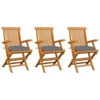 vidaXL Patio Chairs with Gray Cushions 3 pcs Solid Teak Wood