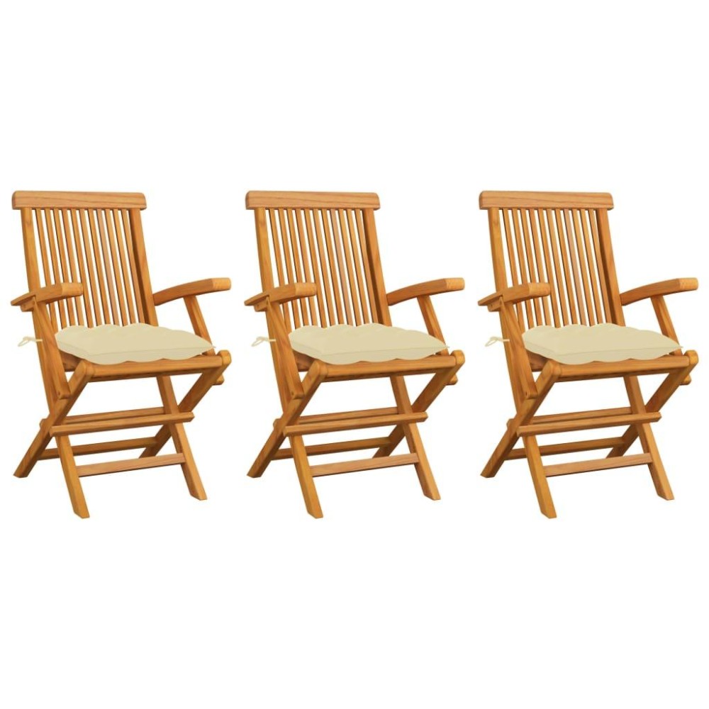 vidaXL Patio Chairs with Cream White Cushions 3 pcs Solid Teak Wood