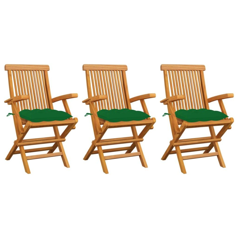 vidaXL Patio Chairs with Green Cushions 3 pcs Solid Teak Wood